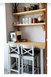 NUR AHŞAP Ahşap Bar Masası Yüksek Masa Ve Raf Set - 1