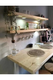 NUR AHŞAP Ham Masa ve Raf Seti Yüksek Masa Kahve Köşesi - 1