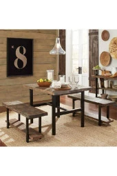 Teknolojipro Ahşap Yemek Masası Ve 2 Adet Bank 4 Kişilik Yemek Masası Masif Ahşap Yemek Masası Takımı - 1