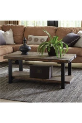 Teknolojipro Ahşap Masif Ağaç Doğal Orta Sehpa Demir Iskelet 2 Katlı Sehpa - 1