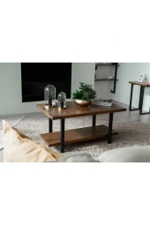 Teknolojipro Ahşap Masif Ağaç Doğal Orta Sehpa Demir Iskelet 2 Katlı Sehpa - 3