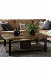 Loubrimart Ahşap Masif Ağaç Doğal Orta Sehpa Demir Iskelet 2 Katlı Sehpa thumbnail 2