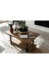 Teknolojipro Ahşap Masif Ağaç Doğal Orta Sehpa Demir Iskelet 2 Katlı Sehpa - 4