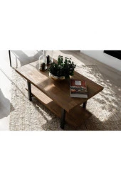 Teknolojipro Ahşap Masif Ağaç Doğal Orta Sehpa Demir Iskelet 2 Katlı Sehpa - 5