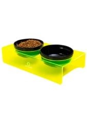 Petmagic Akrilik Pleksi Evcil Hayvan Siyah Seramik Kaseli İkili Kedi ve Köpek Mama Su Kabı-Neon Sarı thumbnail 1