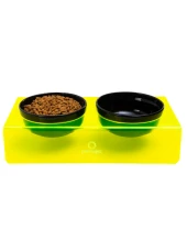 Petmagic Akrilik Pleksi Evcil Hayvan Siyah Seramik Kaseli İkili Kedi ve Köpek Mama Su Kabı-Neon Sarı thumbnail 2