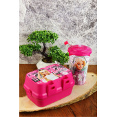 Barbie İki Katlı Bölmeli Beslenme Kutusu+Kapaklı Pipetli Bardak 400 ml. - 1