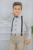 Erkek Çocuk Desenli Gömlek, Papyon ve Askılı Krem Pantolon Alt Üst Takım thumbnail 4