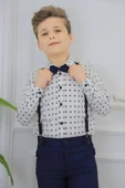Erkek Çocuk Desenli Gömlek, Papyon ve Askılı Lacivert Pantolon Alt Üst Takım thumbnail 4