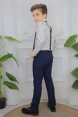 Erkek Çocuk Desenli Gömlek, Papyon ve Askılı Lacivert Pantolon Alt Üst Takım thumbnail 3