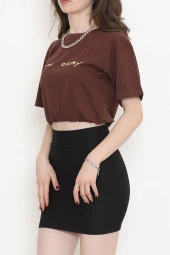 Beli Lastikli Crop Tişört Acıkahve - 16550.1567. - 3