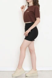 Beli Lastikli Crop Tişört Acıkahve - 16550.1567. - 6