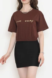 Beli Lastikli Crop Tişört Acıkahve - 16550.1567. - 7