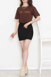 Beli Lastikli Crop Tişört Acıkahve - 16550.1567. - 8