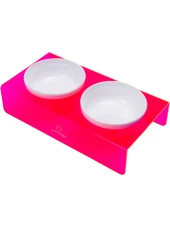Petmagic Akrilik Pleksi Evcil Hayvan Beyaz Seramik Kaseli İkili Kedi ve Köpek Mama Su Kabı-Neon Kırmızı thumbnail 1