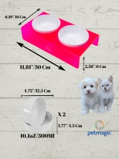 Petmagic Akrilik Pleksi Evcil Hayvan Beyaz Seramik Kaseli İkili Kedi ve Köpek Mama Su Kabı-Neon Kırmızı thumbnail 3
