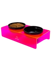 Petmagic Akrilik Pleksi Evcil Hayvan Siyah Seramik Kaseli İkili Kedi ve Köpek Mama Su Kabı-Neon Kırmızı thumbnail 1