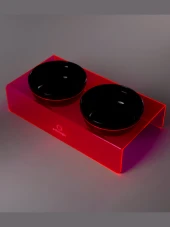 Petmagic Akrilik Pleksi Evcil Hayvan Siyah Seramik Kaseli İkili Kedi ve Köpek Mama Su Kabı-Neon Kırmızı thumbnail 3