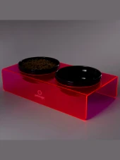 Petmagic Akrilik Pleksi Evcil Hayvan Siyah Seramik Kaseli İkili Kedi ve Köpek Mama Su Kabı-Neon Kırmızı thumbnail 4