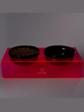 Petmagic Akrilik Pleksi Evcil Hayvan Siyah Seramik Kaseli İkili Kedi ve Köpek Mama Su Kabı-Neon Kırmızı thumbnail 5