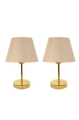 Gold Metal Ayaklı İkili Abajur Masa Lambası thumbnail 1