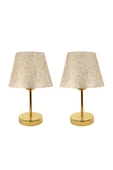 Gold Metal Ayaklı İkili Abajur Masa Lambası thumbnail 5