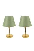 Gold Metal Ayaklı İkili Abajur Masa Lambası thumbnail 6