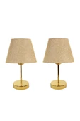 Gold Metal Ayaklı İkili Abajur Masa Lambası thumbnail 7