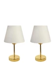Gold Metal Ayaklı İkili Abajur Masa Lambası thumbnail 9
