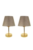 Gold Metal Ayaklı İkili Abajur Masa Lambası thumbnail 3