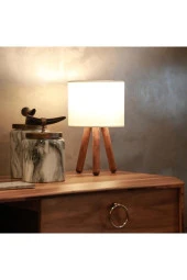 Naturel Ahşap Silindir Başlıklı Krem Kumaş Abajur thumbnail 1