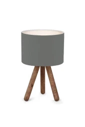 Naturel Ahşap Silindir Başlıklı Gri Kumaş Abajur - 2