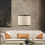 Altın Şeritli Tekli Hasır Desen Sarkıt Salon Yatak Odası Oturma Odası Avize - 1