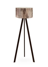 Art Tripod Ahşap Ayaklı Lambader Köşe Lambası Ağaç Kabuğu Desen PVC Başlık Siyah MDF Ayak - 1