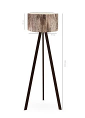 Art Tripod Ahşap Ayaklı Lambader Köşe Lambası Ağaç Kabuğu Desen PVC Başlık Siyah MDF Ayak - 2