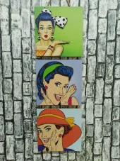 Retro Time Pretty Woman Kabartmalı Baskılı 3'lü Tablo Vintage - 1