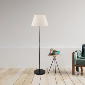 Siyah Metal Ayaklı Krem Konik Kumaş Başlık Lambader Salon Yatak Odası Köşe Lambası - 2