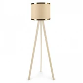 Krem Ahşap Üç Ayaklı Tripod Lambader Bej Kumaş Hazır Başlık Gold Şeritli Köşe Lambası - 2