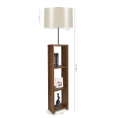 Dekoratif Raflı Kitaplık Lambader Okuma Köşesi Lambası Ceviz Renk MDF Kasa Bej PVC Başlık - 3