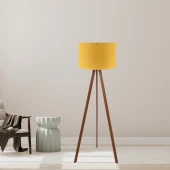 Pratik Ahşap Tripod Ayak Sarı Başlık Lambader Salon Yatak Odası Köşe Lambası - 2