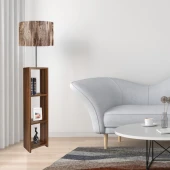 Dekoratif Raflı Ceviz Mdf Lambader Ağaç Desen Pvc Silindir Başlık - 1