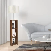 Dekoratif Raflı Ceviz Mdf Lambader Krem Pvc Silindir Başlık - 1