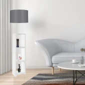 Dekoratif Raflı Beyaz Mdf Lambader Antrasit Kumaş Silindir Başlık - 1