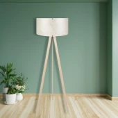 Pratik Krem Ahşap Üç Ayaklı Lambader Krem Dallı Pvc Silindir Başlık Salon Yatak Odası Köşe Lambası - 1