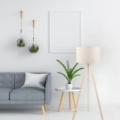 Pratik Ahşap Üç Ayaklı Lambader Krem Ayak Krem Kumaş Başlık Salon Yatak Odası Okuma Köşe Lambası - 1