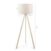 Pratik Ahşap Üç Ayaklı Lambader Krem Ayak Krem Kumaş Başlık Salon Yatak Odası Okuma Köşe Lambası - 4