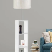 Dekoratif Raflı Beyaz Mdf Lambader Kumaş Silindir Başlık - 2