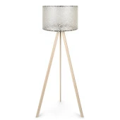 Krem Renk Ahşap Üç Ayaklı Lambader Krem Dantel Kumaş Başlık thumbnail 1