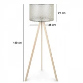 Krem Renk Ahşap Üç Ayaklı Lambader Krem Dantel Kumaş Başlık thumbnail 2