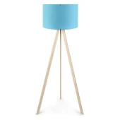 Pratik Krem Ahşap Üç Ayaklı Lambader Mavi Kumaş Başlık Salon Yatak Odası Köşe Lambası - 3